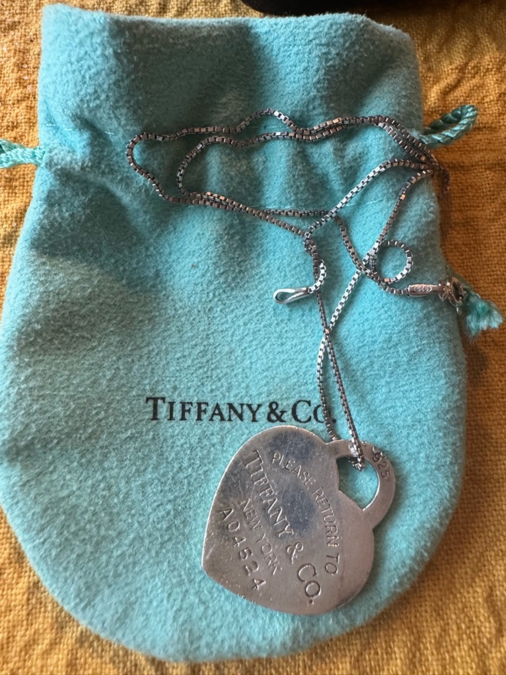 Sterling silverTiffany & Co. Silver Heart Tag Necklace with Signature Blue Pouch